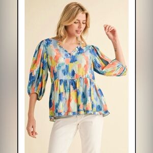 JODIFL Multicolor Abstract Top NWT